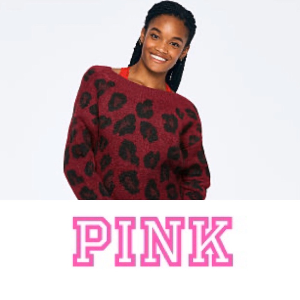 VS PINK RED Leopard V CREW SWEATER - Picture 2 of 4